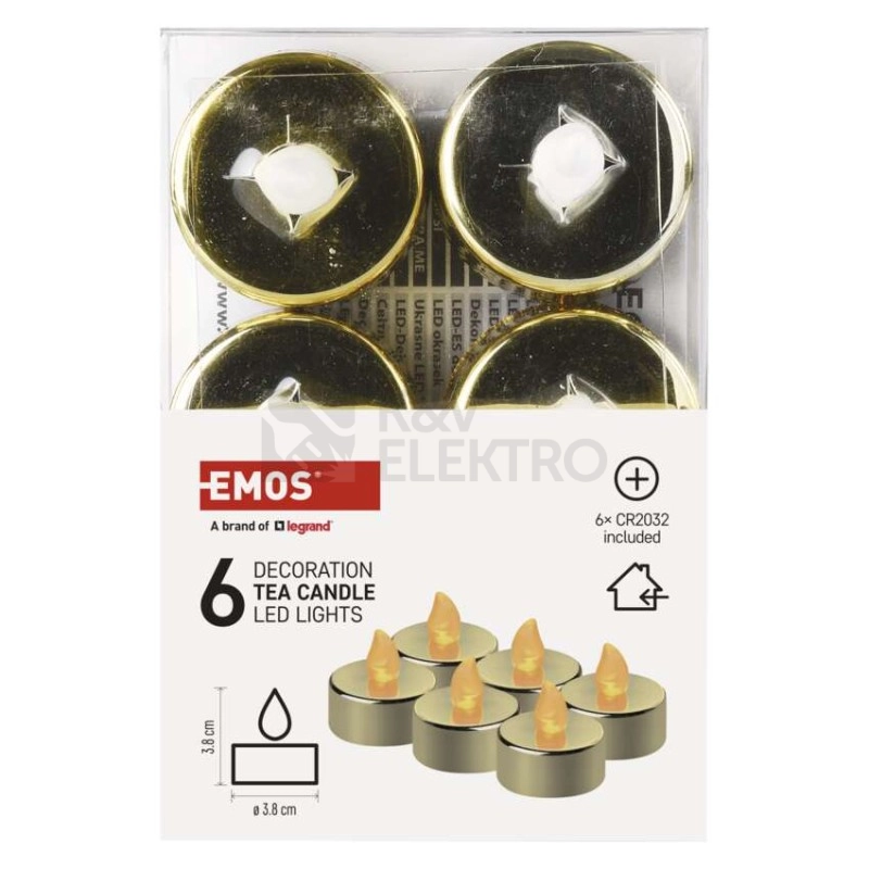 Obrázek produktu LED dekorace EMOS DCCV13 ZY2151 čajová svíčka zlatá CR2032 (blistr 6ks) 8