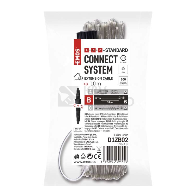 Obrázek produktu Prodlužovací kabel EMOS Connecting D1ZB02 ZY2153 transparentní 10m pro spojovací LED vánoční řetězy 2