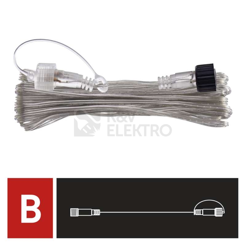 Obrázek produktu Prodlužovací kabel EMOS Connecting D1ZB02 ZY2153 transparentní 10m pro spojovací LED vánoční řetězy 6