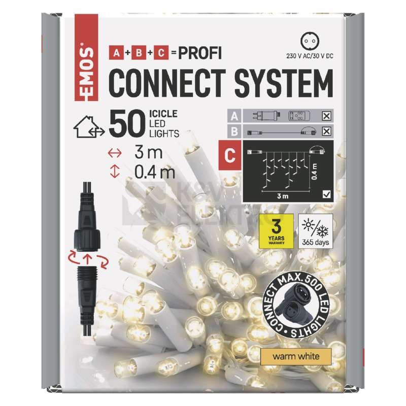 Obrázek produktu Propojovací vánoční řetěz bez zdroje EMOS Connecting D2CW02 ZY2157 50LED krápníky 3m teplá bílá 2