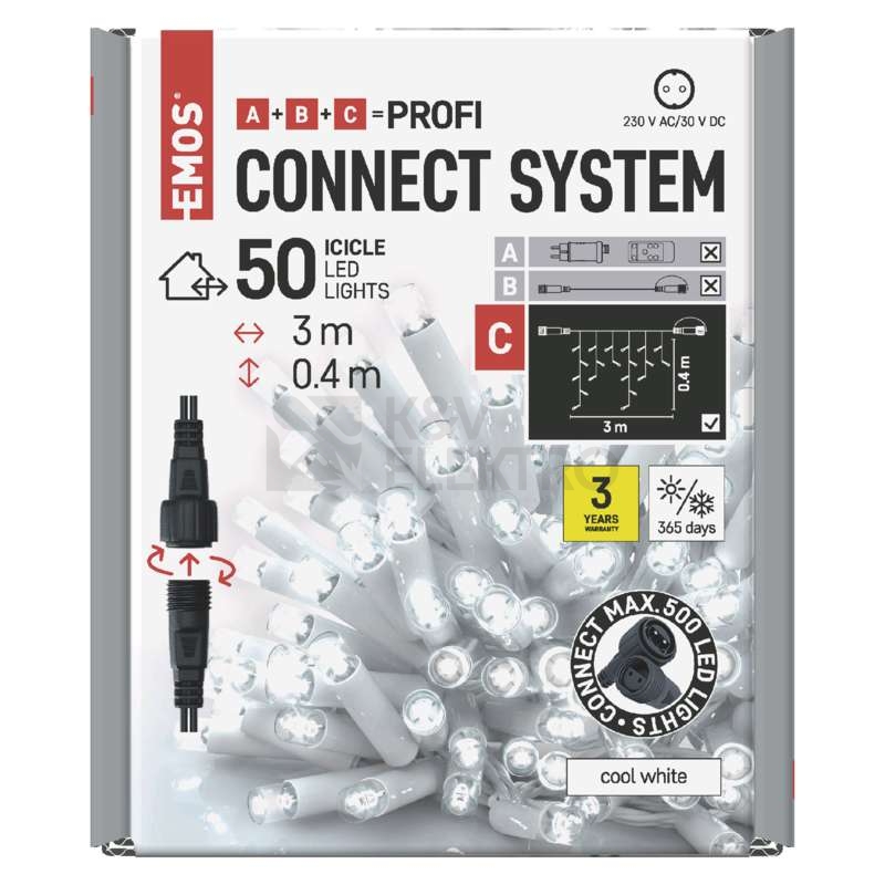 Obrázek produktu Propojovací vánoční řetěz bez zdroje EMOS Connecting D2CC02 ZY2158 50LED krápníky 3m studená bílá 2