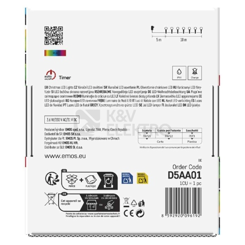 Obrázek produktu Vánoční osvětlení EMOS D5AA01 ZY2163 96LED řetěz 10m kuličky RGB 64 programů svícení 2