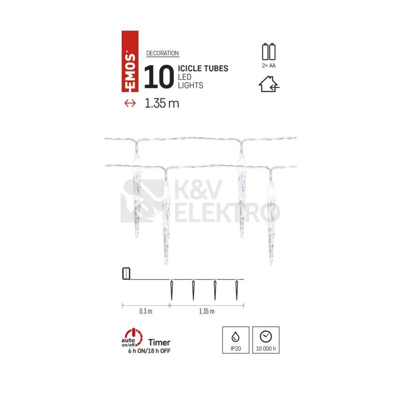 Obrázek produktu LED vánoční girlanda EMOS DCGC01 ZY2164 10x rampouch 1,35m 2xAA studená bílá 1