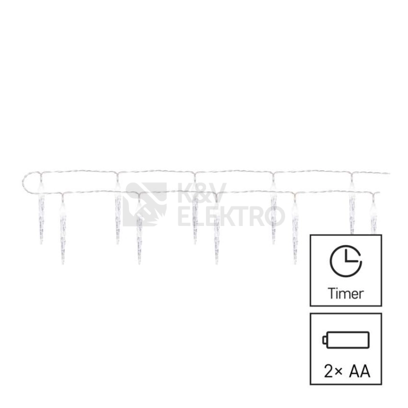 Obrázek produktu LED vánoční girlanda EMOS DCGC01 ZY2164 10x rampouch 1,35m 2xAA studená bílá 10