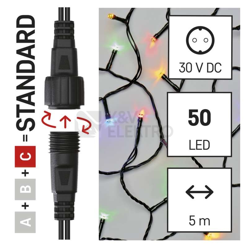 Obrázek produktu Propojovací vánoční řetěz bez zdroje EMOS Connecting D1AM02 ZY2176 50LED 5m multicolor 3