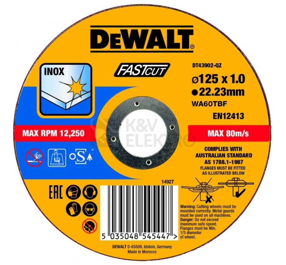 Obrázek produktu  Řezný kotouč na ocel a nerez 125x22,2x1,0 Fastcut DeWALT DT43902 0