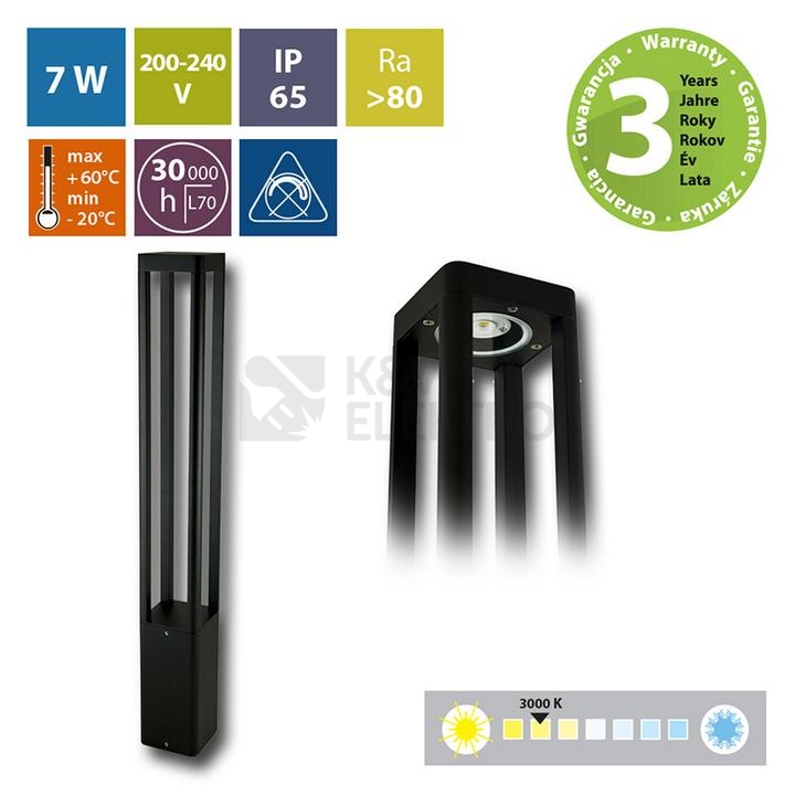 Obrázek produktu Sloupkové LED svítidlo McLED Rhea 7W 3000K IP65 černá ML-515.009.19.0 1