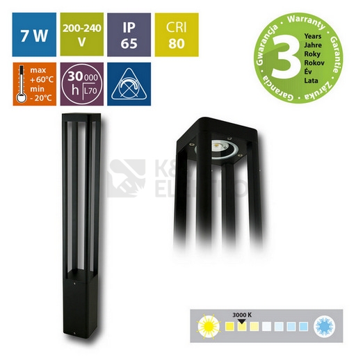 Obrázek produktu Sloupkové LED svítidlo McLED Rhea 7W 3000K IP65 černá ML-515.009.19.0 5