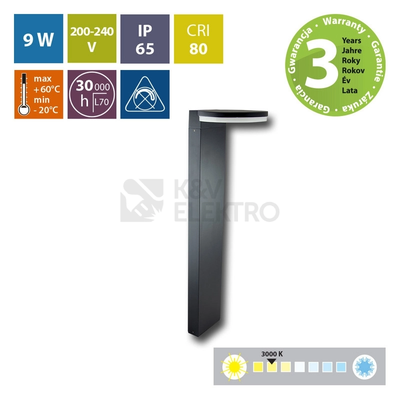 Obrázek produktu Sloupkové LED svítidlo McLED Framus P 9W 3000K IP65 černá ML-515.011.19.0 2