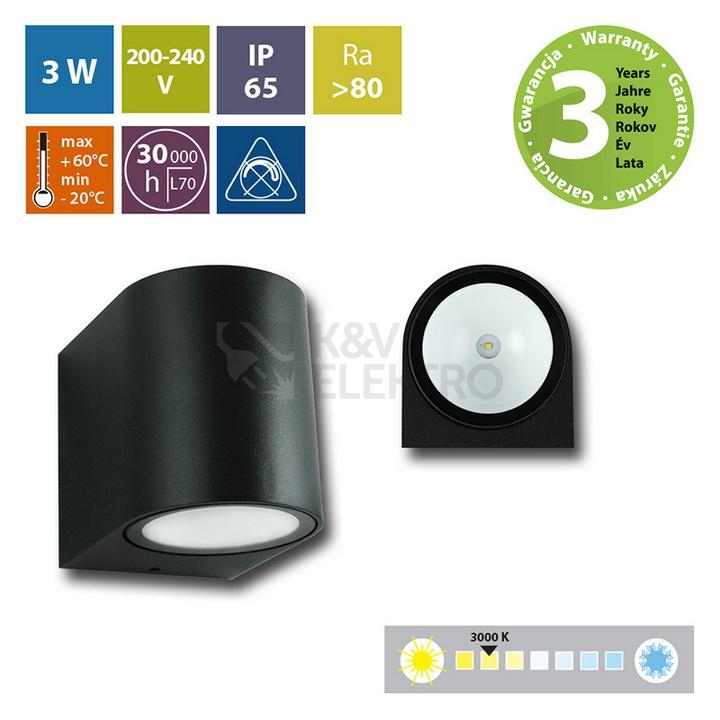 Obrázek produktu LED svítidlo McLED Revos R 3W 3000K IP65 černá ML-518.005.19.0 1