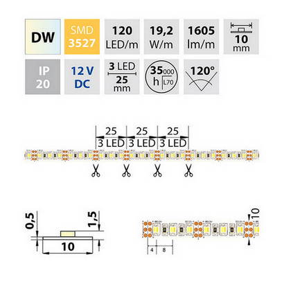 CCT LED pásek McLED 12V teplá+studená bílá š=10mm IP20 19,2W/m 120LED/m SMD3527 ML-122.632.60.0 (5m)