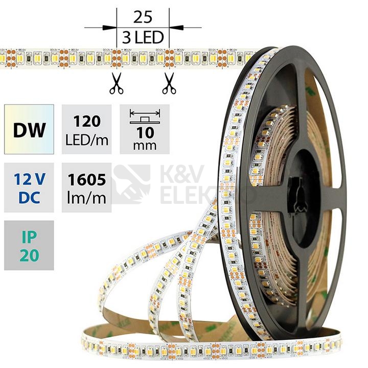 Obrázek produktu  CCT LED pásek McLED 12V teplá+studená bílá š=10mm IP20 19,2W/m 120LED/m SMD3527 ML-122.632.60.0 (5m) 0