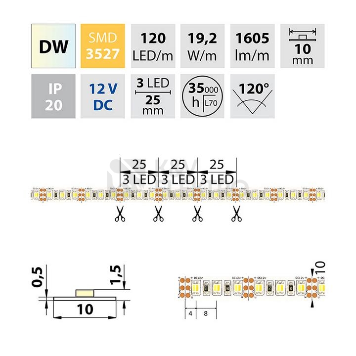 Obrázek produktu  CCT LED pásek McLED 12V teplá+studená bílá š=10mm IP20 19,2W/m 120LED/m SMD3527 ML-122.632.60.0 (5m) 3