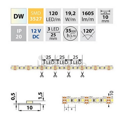 Obrázek produktu CCT LED pásek McLED 12V teplá+studená bílá š=10mm IP20 19,2W/m 120LED/m SMD3527 ML-122.632.60.0 (5m) 3