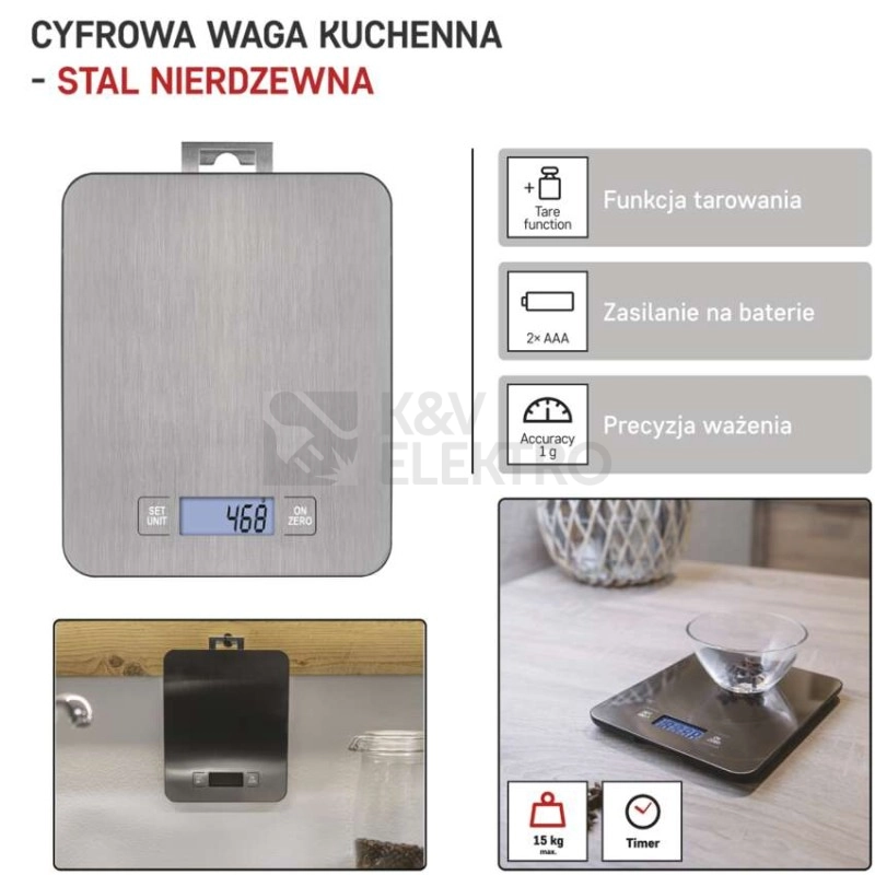 Obrázek produktu Digitální kuchyňská váha EMOS EV023 stříbrná 18