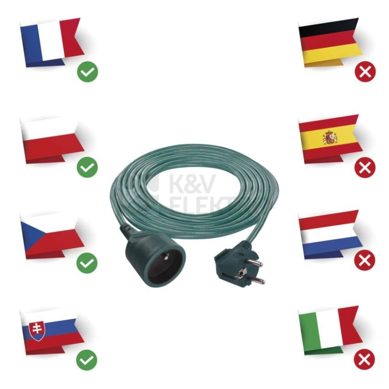 Obrázek produktu Prodlužovací kabel EMOS 5m/1zásuvka zelená P0115Z 1912310500 3