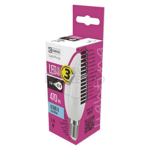 Obrázek produktu LED žárovka E14 EMOS Classic Candle 6W (40W) studená bílá (6500K) svíčka 2