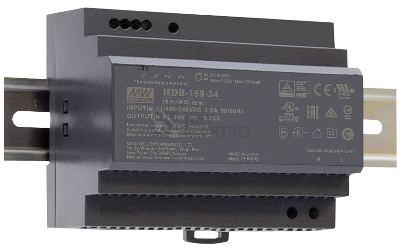 Obrázek produktu Spínaný napájecí zdroj MEAN WELL HDR-150-24 150W 24VDC 0