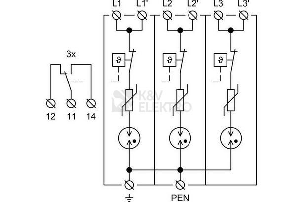 Obrázek produktu Svodič přepětí SPD typ 1+2+3 HLSA25G-255/3+0 S 5