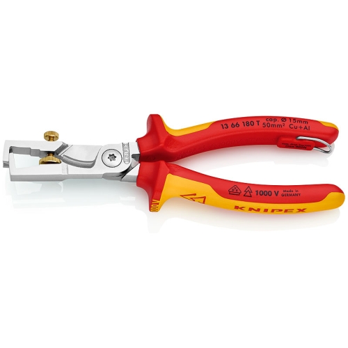 Levně Odizolovací kleště s kabelovými nůžkami Knipex StriX 13 66 180 T 180mm VDE 1000V s připevňovacím okem