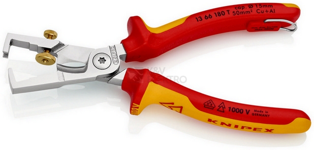 Obrázek produktu Odizolovací kleště s kabelovými nůžkami Knipex StriX 13 66 180 T 180mm VDE 1000V s připevňovacím okem 1