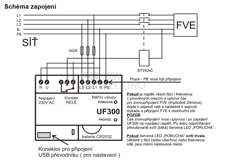 Obrázek produktu Třístupňová napěťová a frekvenční síťová ochrana FVE do 100kWp UF300 1