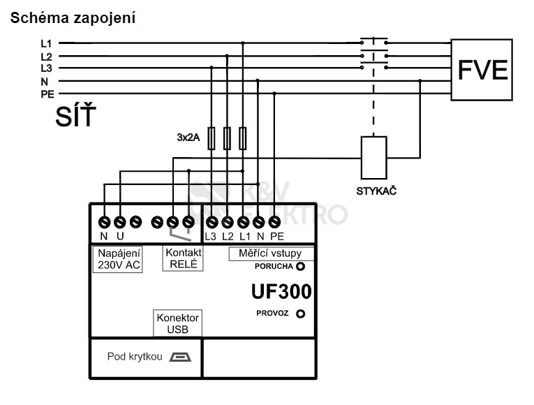 Obrázek produktu  Třístupňová napěťová a frekvenční síťová ochrana FVE UF300 1