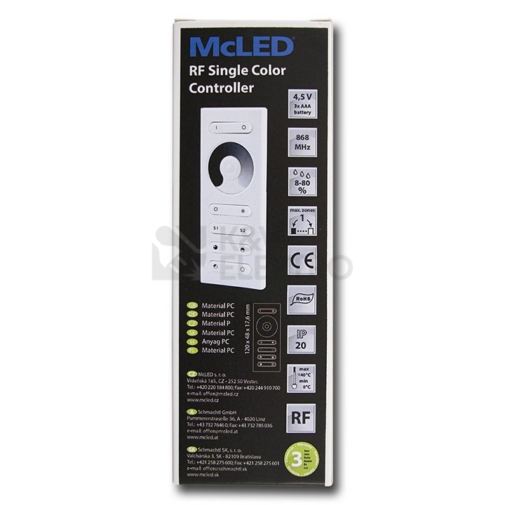 Obrázek produktu RF dálkové ovládání McLED pro jednobarevné LED pásky, sada ovladač + přijímač ML-910.509.22.1 2
