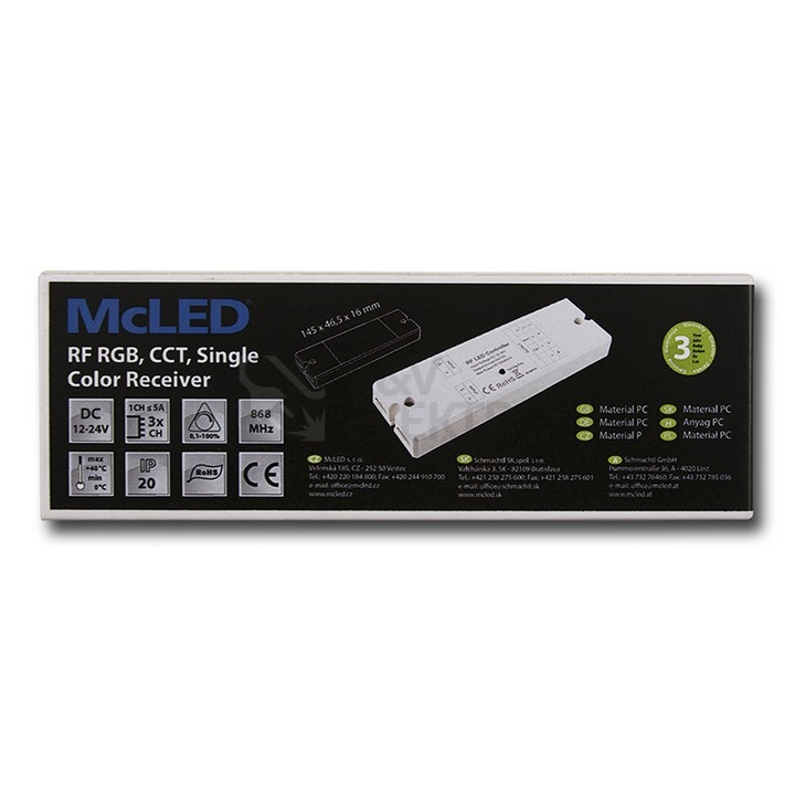 Obrázek produktu RF dálkové ovládání McLED pro jednobarevné LED pásky, sada ovladač + přijímač ML-910.509.22.1 4