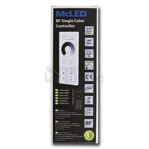 Obrázek produktu RF dálkové ovládání stmívač McLED pro jednobarevné LED pásky sada ovladač+přijímač ML-910.509.22.1 2