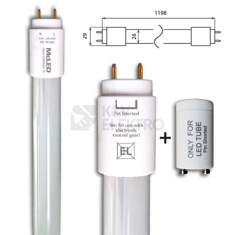 Obrázek produktu LED trubice zářivka McLED GLASS LEDTUBE 120cm 18W (36W) T8 G13 neutrální bílá ML-331.045.89.0 EM/230V 5