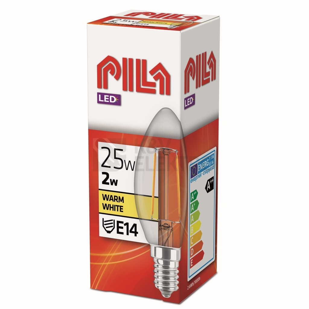 Obrázek produktu LED žárovka E14 PILA Classic Filament B35 2W (25W) teplá bílá (2700K), svíčka 1