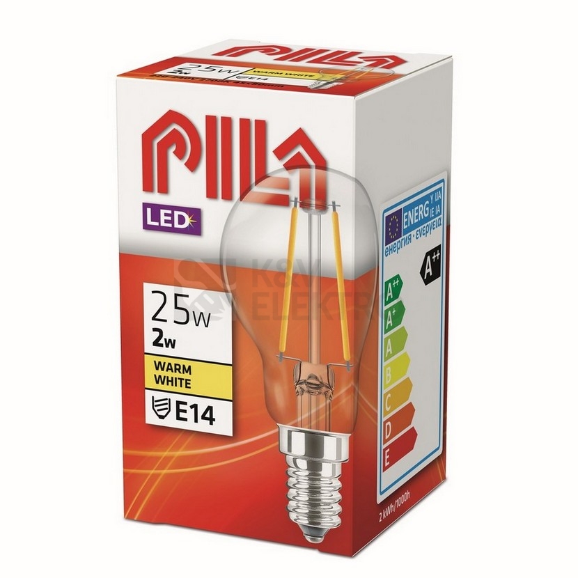 Obrázek produktu  LED žárovka E14 PILA Classic Filament P45 2W (25W) teplá bílá (2700K) 1