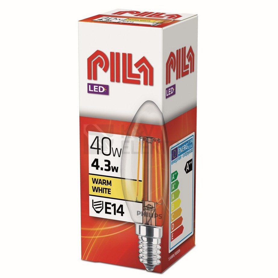 Obrázek produktu LED žárovka E14 PILA Classic Filament B35 4,3W (40W) teplá bílá (2700K), svíčka 1