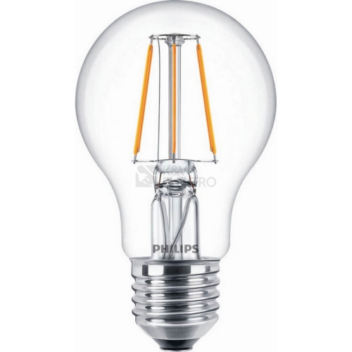 LED žárovka E27 Philips Filament čirá A60 4,3W (40W) teplá bílá (2700K)