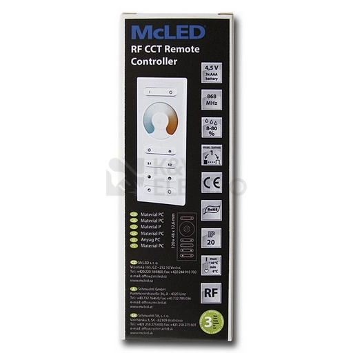 Obrázek produktu RF dálkový ovladač McLED pro řízení jasu CCT sada ovladač + přijímač ML-910.524.22.1 2