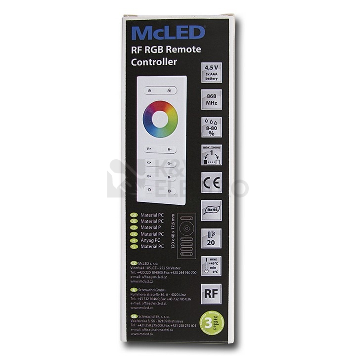 Obrázek produktu RF dálkové ovládání McLED pro RGB LED pásky, sada ovladač + přijímač ML-910.546.22.1 2