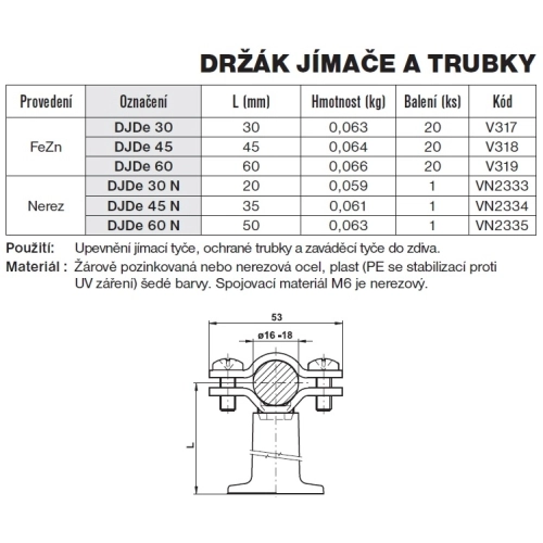 Držák jímače a trubky nerez+plast TREMIS DJDe 60 N VN2335 (obrázek 2)