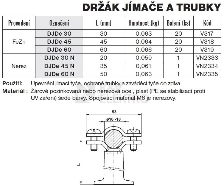 Obrázek produktu Držák jímače a trubky nerez+plast TREMIS DJDe 60 N VN2335 1