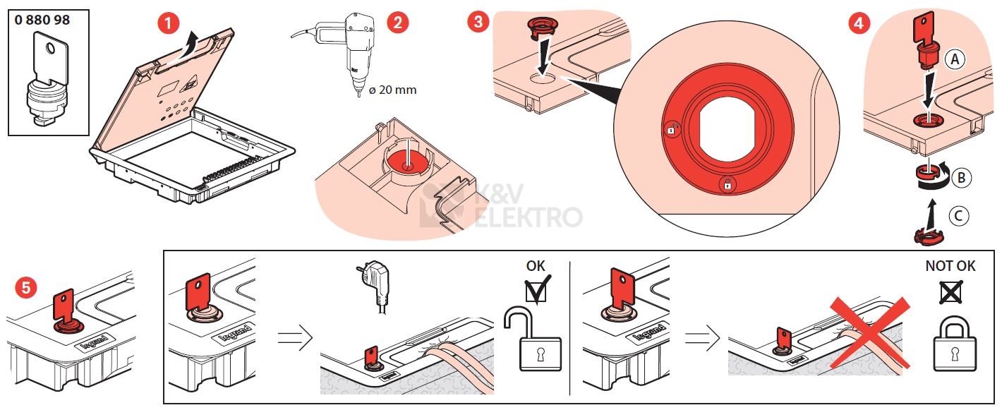 Obrázek produktu Zámek s klíčem pro plastové podlahové kryty Legrand 088098 1