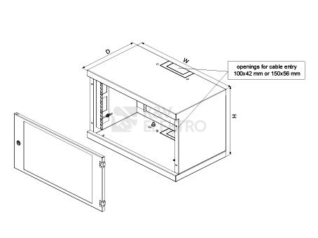 Obrázek produktu Nástěnný datový rozvaděč 19" výška 12U (599mm) H=400mm Š=530mm šedý Conteg iSEVEN REN-12-60/40-B 1