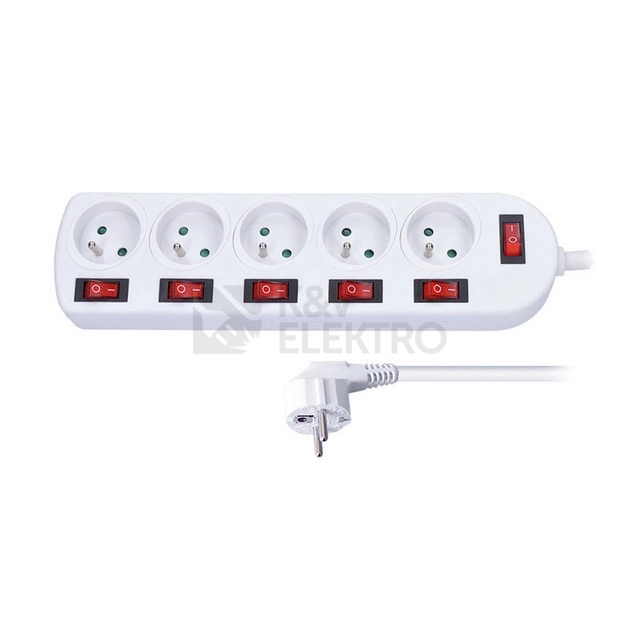 Obrázek produktu Prodlužovací kabel Solight 2m/5zásuvek s vypínačem bílá PP143 0