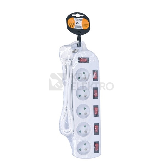 Obrázek produktu  Prodlužovací kabel Solight 2m/5zásuvek s vypínačem bílá PP143 1