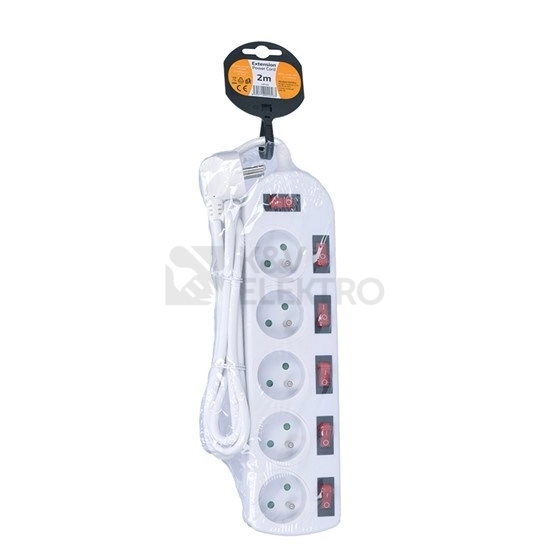 Obrázek produktu Prodlužovací kabel Solight 2m/5zásuvek s vypínačem bílá PP143 1