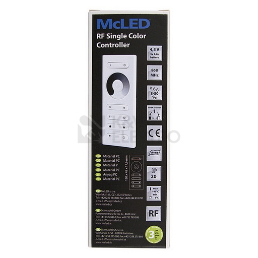 Obrázek produktu RF dálkové ovládání McLED pro jednobarevné LED pásky ML-910.509.22.0 5