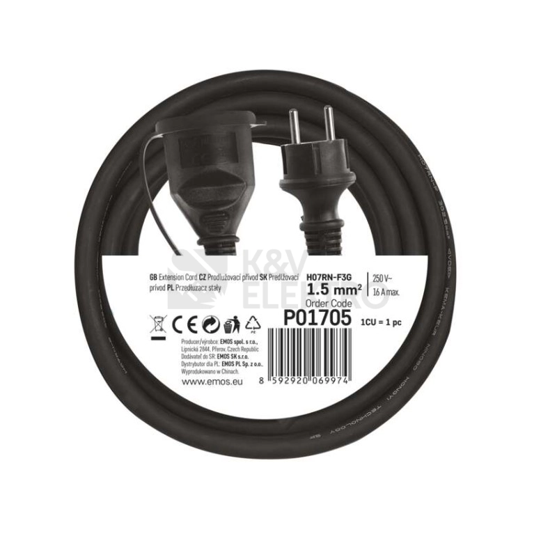 Obrázek produktu Gumový prodlužovací kabel EMOS 5m/1 zásuvka IP44 P01705 3