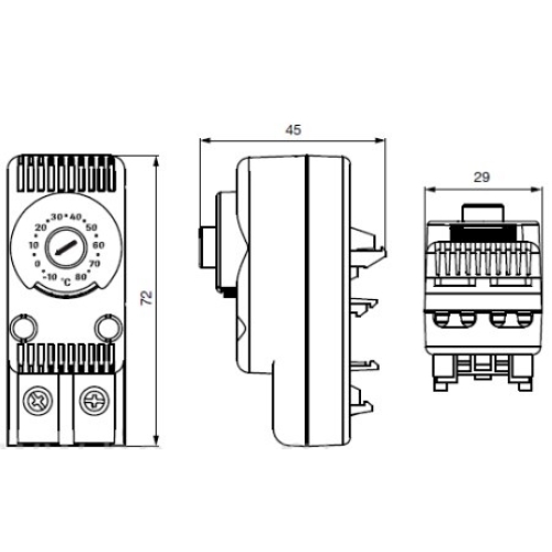 Termostat pro rozvaděčové topení Plastim PTHT 0-60°C NC