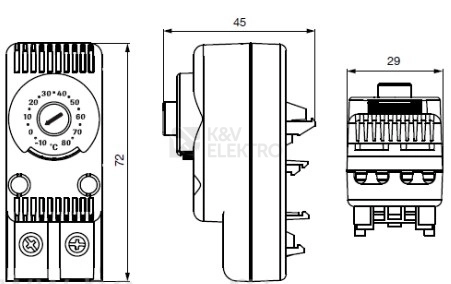Obrázek produktu Termostat pro rozvaděčové topení Plastim PTHT 0-60°C NC 1