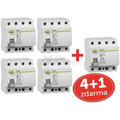 Proudový chránič NOARK Ex9L-N 4P 25A AC 30mA balíček 4+1
