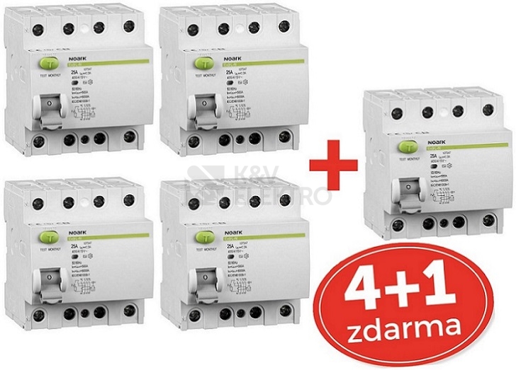 Obrázek produktu  Proudový chránič Noark Ex9L-N 4P 25A AC 30mA balíček 4+1
 0